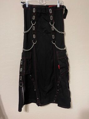 Tripp NYC Black Maxi Skirt with Silver Chains and Red Stitching